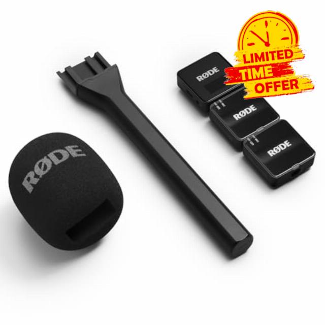 Rode Wireless GO Generation 3 Wireless 2-Channel Microphone Radio System with Interview GO Hand Adapter and Keepdrum Fur Wind Protectio