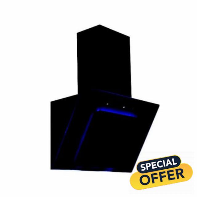 Cookology Essentials AEHBLUE60BK Extractor Hood 60cm - Angled Chimney Cooker Hood Wall Mounted - Blue LED Strip Lighting - 3 Speeds - Touch Controls - 371.5 m3/hr Air Flow - Grease Filter - Black