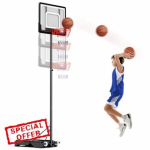 Basketball Hoop Adjustable Height Portable with Wheels Freestanding Stand for Indoor and Outdoor Use for Kids and Adults