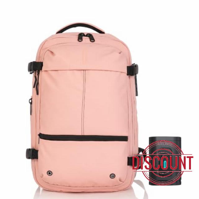 Vacuum Travel Backpack with Rechargeable Air Pump | 48L Expandable 60L | Laptop Compartment | TSA Padlock | Waterproof | Pink
