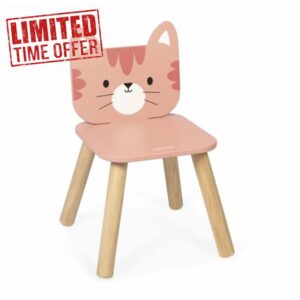 Janod - My First Wooden Children's Chair from 18 months - Cat theme - Specially designed for children - Dimensions 32x32x47cm - From 18 months