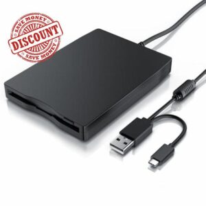 CSL - External USB Floppy Disk Drive (USB-A & USB-C) - 3.5 Inch FDD 1.44 MB - Slim Portable Disk Reader - Plug & Play - Compatible with PC/Laptop/Windows 11 & 10 – Black