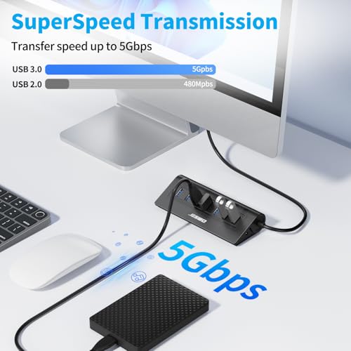 Multi USB 3.0 Hub [Aluminium] with 3.4Ft Cable+5V/4A Power Port