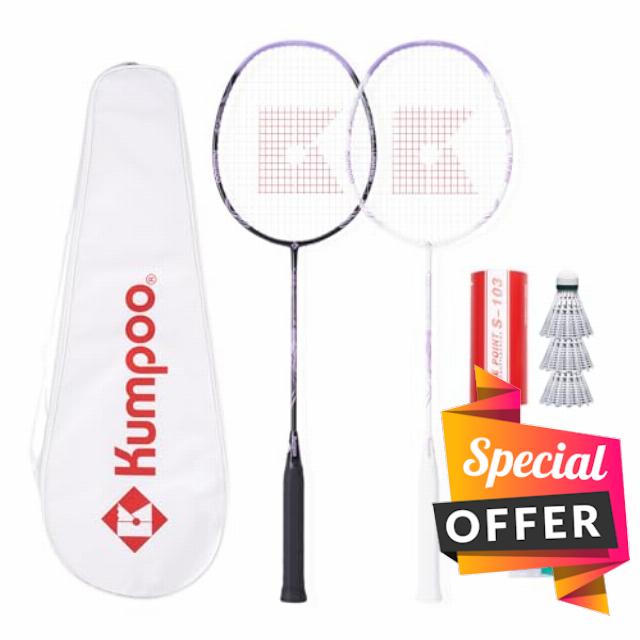 Badminton Racket Set with 2 Carbon Shaft Rackets