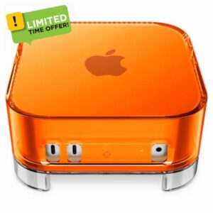 Spigen Classic C1 Case for Mac mini M4/ M4 Pro (2024) Transparent Filter Case Stand Built in Air-Filter Desktop PVC Dust Prevention Ventilation - Tangerine