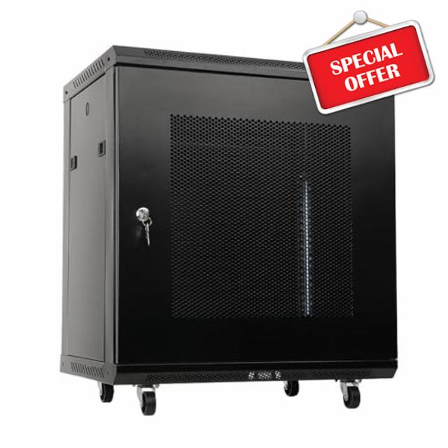 12U Server Rack Data Cabinet Wall Mounted 19inch Storage Rack Portable AV Cabinet with 4 Detachable Wheels for Home