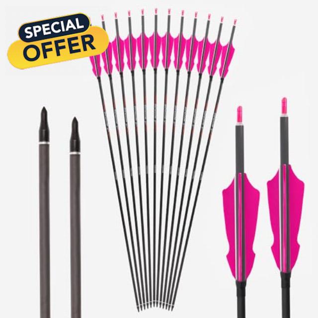 12pc Pink Barbed Fletching Hunting Arrows ID 6.2mm Spine 200 250 300 350 400 500 600 700 800 Pure-carbon Arrow