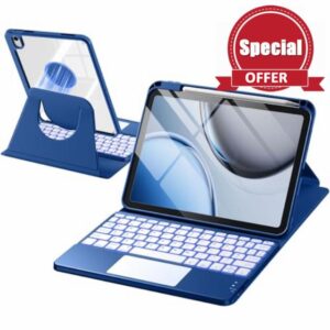 360 Rotating Keyboard Case for iPad A16 11th 10th Generation with 7 Color Backlit Trackpad