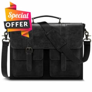RAINSMORE Messenger Bag Briefcase for Men Waterproof PU Leather Laptop Bag 15.6 Inch Vintage Satchel Bag for Work Business Office College Black