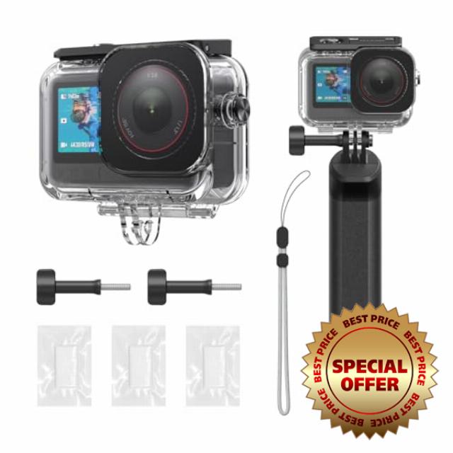TELESIN Waterproof Case Combo for Action 6 Underwater Housing Shell Cage + Floating Stick 60M/196FT Deep Diving Scuba Snorkeling with Quick Release Bracket Screw Action 6 Accessories