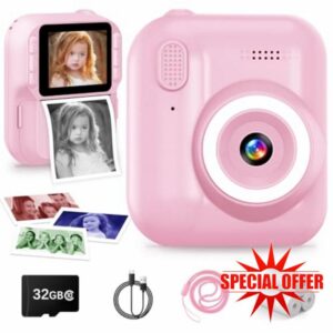 Kids Instant Print Camera 1080P Instant Camera for Kids with 32GB Card & 3 Rolls Printing Paper