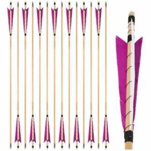 6/12pcs 32.3Inch Wooden Arrow 8mm Shaft Stainless Steel Arrowhead 5" Turkey Feathers for Traditional Recurve Bow Longbow Hunting Shooting Targe