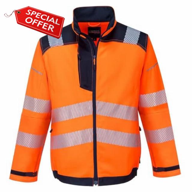 Portwest T500 PW3 Men's Hi-Vis Waterproof Jacket - Reflective High Viz Outdoor Safety Security Workwear Coat