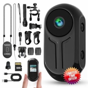 Valentines Thumb Action Camera Body Cam 1080P FHD Wearable Body Cameras with 32GB Card Mini Hands-Free Pov Cameras with Accessories for Gift Ski Sports Motorcycle Horse Riding Vlogging