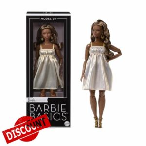 Barbie Basics Model Collector Fashion Doll 09 with Brunette Hair in Golden Dress & Strappy Heels