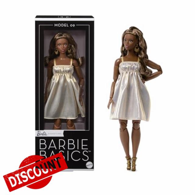 Barbie Basics Model Collector Fashion Doll 09 with Brunette Hair in Golden Dress & Strappy Heels