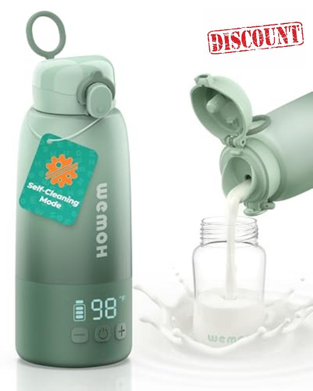 Portable Milk Warmer for Travel with Self-Clean Function