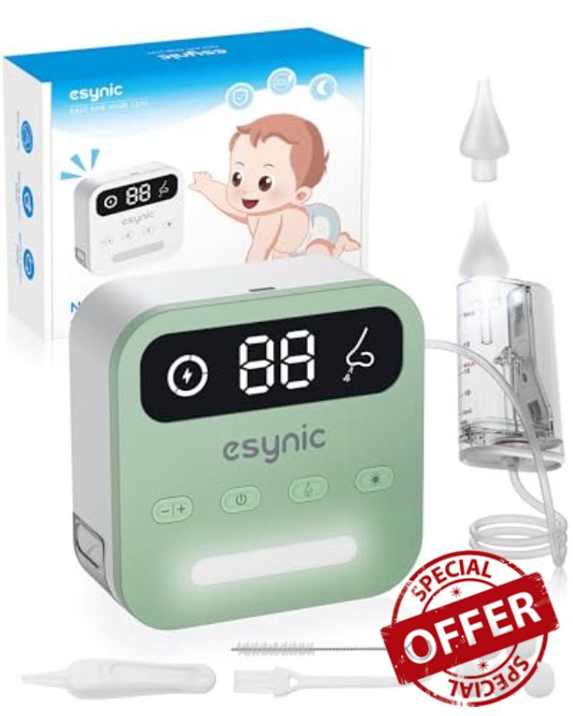 eSynic Professional Electric Nose Aspirator Rechargeable Baby Nasal Aspirator Toddler Nose Sucker Automatic Adults Nose Suction Supports 9 Suction Level&Led Light for Kids Elders etc