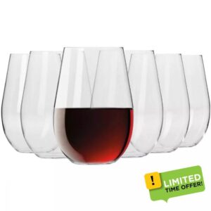 Krosno – Red Wine Glasses 670 ml – Set of 6 – Harmony Collection – Lead-Free Crystal – Elegant Design