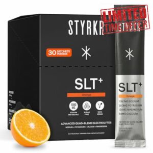 Electrolyte Sachets by Styrkr - Orange Flavour - Pack of 30-1080mg Sodium - Zero Sugar - 1540mg Salts per Serving - Informed Sports Certified Hydration - Quad-Blend Formulation - SLT+