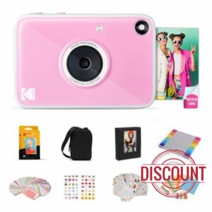 KODAK Printomatic+ Full Color Instant Print Digital Camera Gift Bundle + Case + Zink 2x3" Sticky Back Photo Paper 20pk + Album + Sticker Sets + Sticker Frames + Hanging Frames + Markers - Pink