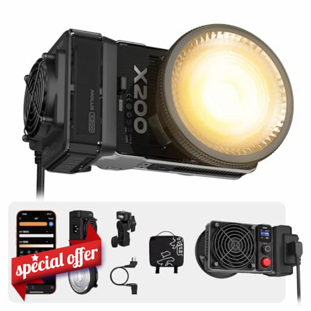 ZHIYUN MOLUS X200 Bi-Color Standard 200W Video Light [Official] Handheld Continuous Output Lighting Portable Professional Photography Lighting Bowens Mount 2700K~6500K CRI≥95 TLCI≥97 Only 800g