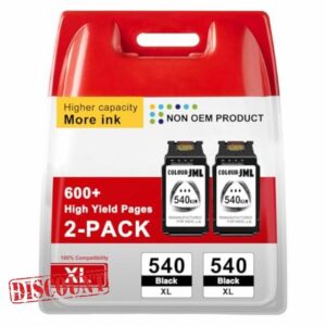 PG-540XL 540XL (2 x Black) Ink Cartridges Replacement for Canon 540 Ink Cartridges XL PG-540 PG540XL PG540 for Canon Pixma TS5150 MG3650S TS5151 MG3650 MG4250 MX475 MG3250 MG4150 MX375 Printe