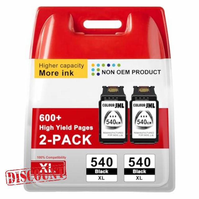 PG-540XL 540XL (2 x Black) Ink Cartridges Replacement for Canon 540 Ink Cartridges XL PG-540 PG540XL PG540 for Canon Pixma TS5150 MG3650S TS5151 MG3650 MG4250 MX475 MG3250 MG4150 MX375 Printe