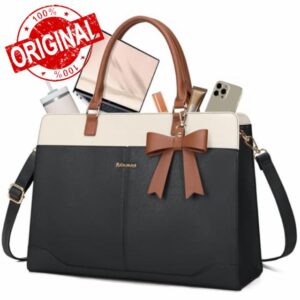 RAINSMORE Laptop Bags for Women 15.6 Inch Work Bags PU Leather Ladies Laptop Handbag Waterproof Laptop Tote Bag for Office College Black Brown White