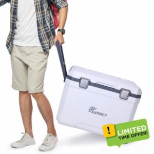 SUNMER Wheeled Cooler Box – PU Foam Insulated Ice Chest with Handles & Drain Plug
