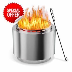 Gotland 19 Inch Smokeless Fire Pit - Portable Stainless Steel Fire Pit with Protective Cover & Poker for Patio