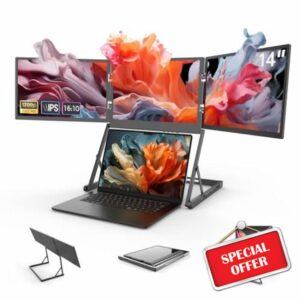 Triple Laptop Screen Extender 14 Inch 1200P FHD 3 Monitor Quad Portable Screen Extender for Laptops Compatible with Windows/Mac (M1 M2 M3)