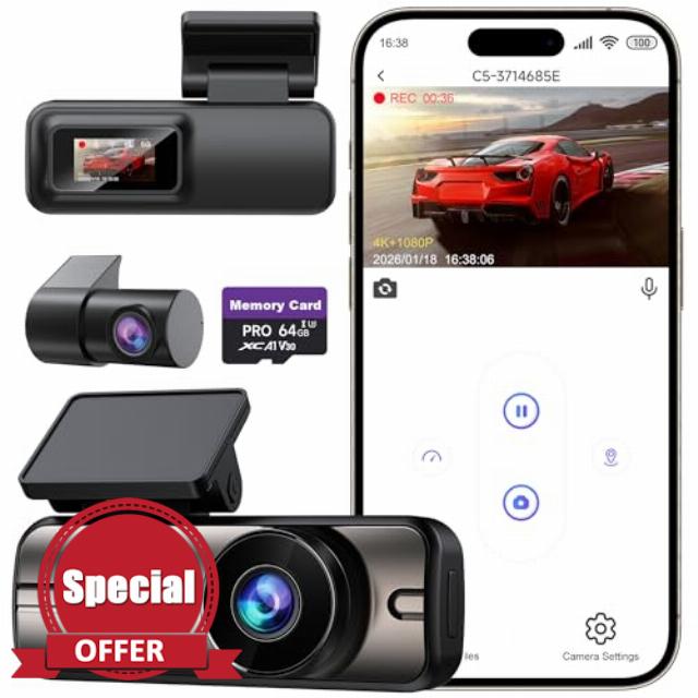 Dash Cam Front and Rear 4K+1080P