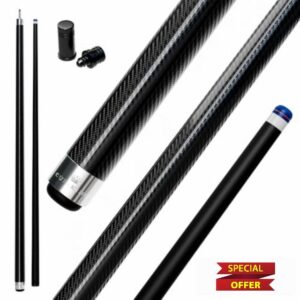 Pool Cue Military-Grade Carbon Fibre 58” 18oz 2 Piece with 12.5mm Premium Tip Finished in Gloss Exposed Carbon Fibre