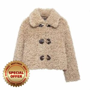 Women's Fall Fleece Jacket Collared Toggle Closure Long Sleeve Oversized Short Coat Fluffy Outerwea