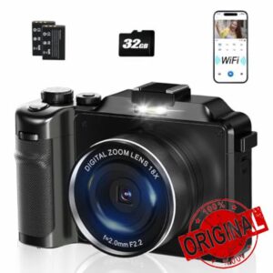 4K Digital Camera for Photography with WiFi 2 Batteries 32G TF Card