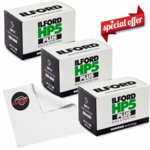 Ilford HP5 Plus Black & White 35mm Film Triple Pack (3 x 24 Exposures) ISO 400 Negative Film + Clikoze Microfiber Lens Cloth
