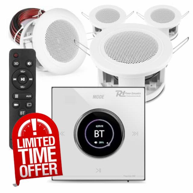 Powerline B50W Bluetooth Compact Ceiling Speaker System – Complete 4-Zone Audio Solution with In-Wall LCD Amplifier
