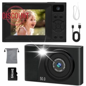 Digital Camera 1080P 48MP FHD Compact Digital Camera with Dual Camera，Portable Photo Camera with 2.4" LCD Screen & 64GB SD Card