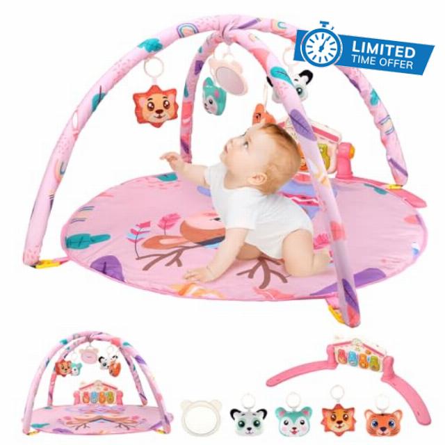 Baby Play Gym Mat Tummy Time Baby Activity Mat with Music and Lights Multi-Sensory Developmental Toys for Newborn Baby 0-12 Months