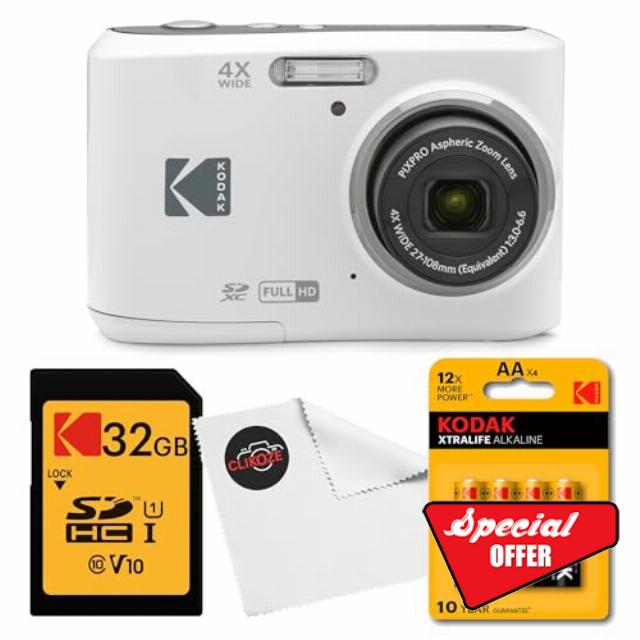 Kodak PIXPRO FZ45 Digital Camera (White) Bundle with 32GB Class 10 SDHC Memory Card