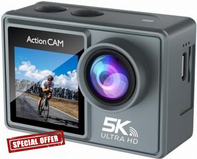 KESWO Action Camera 5K + 64GB Memory Card + 1 battery (included)