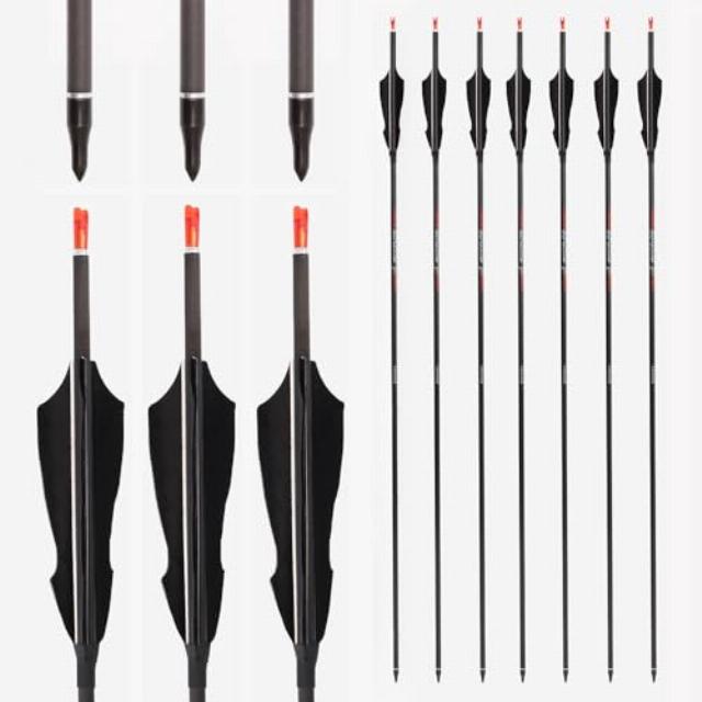 12pc Black Barbed Fletching Hunting Arrows ID 6.2mm Spine 200 250 300 350 400 500 600 700 800 Pure-carbon Arrow
