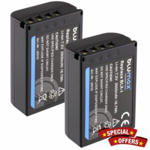 2 x Blumax Battery Compatible with Olympus BLX-1 | 2600 mAh - BLX1 for Olympus OM-1 / OM-1 Mark II/OM-3 & OM System OM-1