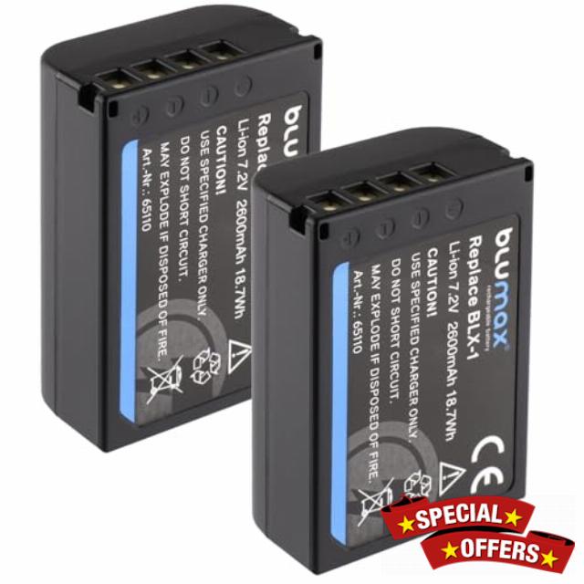2 x Blumax Battery Compatible with Olympus BLX-1 | 2600 mAh - BLX1 for Olympus OM-1 / OM-1 Mark II/OM-3 & OM System OM-1