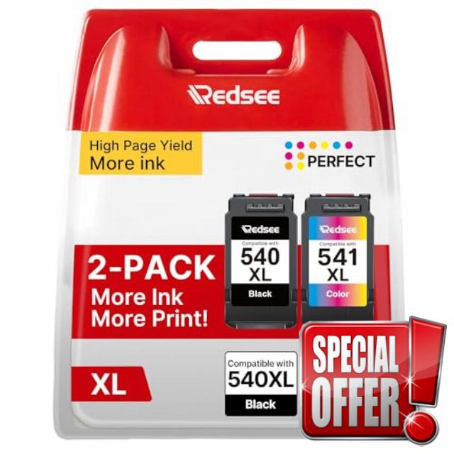 540XL and 541XL Ink Cartridges Compatible for Canon 540 and 541 Ink Cartridges PG 540XL Black and CL 541XL Colour Ink for Canon Pixma MG3650S MG3250 MG4250 MG2150 MX535 MX375 TS5150 (2 Pack)