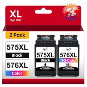 ONLYU 575XL 576XL Ink Cartridges Replacement for Canon PG-575XL CL-576XL Ink Cartridges 575 576 Combo Pack for Canon PIXMA TS3750i TR4755i TS3550i TS3551i TR4750i TR4751i TR4756i (Black