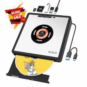 BUNUD External CD DVD Drive: USB 3.0 CD Burner DVD Writer Reader External with 3 USB & SD/TF - USB C Portable DVD Player for Laptop Windows 11 PC Mac with 15W Fast Charging