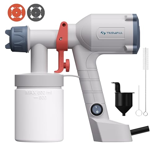 Tilswall Upgraded Ultra-Light Electric Paint Spray Gun with 2 Nozzles & 3 Patterns - Perfect for Fences
