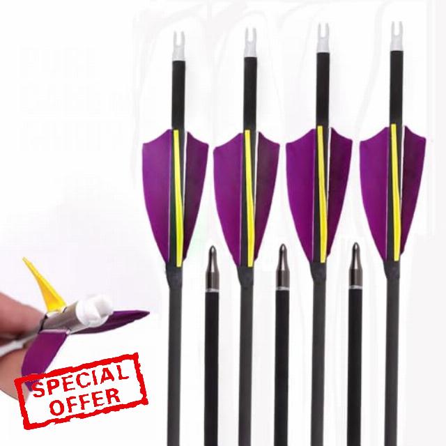 12pc Purple Yellow Micro-rotate Feather Hunting Arrows Spine 250 300 350 400 500 600 700 800 ID 6.2mm Archery Arrow